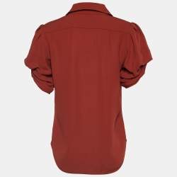 مملوكة مسبقًا Chloé Brown Crepe Ruched Sleeve Blouse S