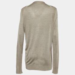 Pre Owned Chloé Beige Gris Silk Knit Concealed Button Cardigan M