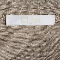 Pre Owned Chloé Beige Gris Silk Knit Concealed Button Cardigan M