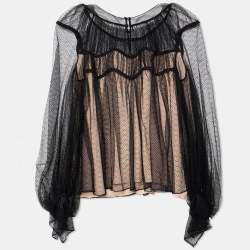 Pre Owned Chloe Black Lace Overlay Long Sleeve Top M