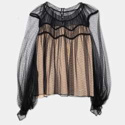 Pre Owned Chloe Black Lace Overlay Long Sleeve Top M