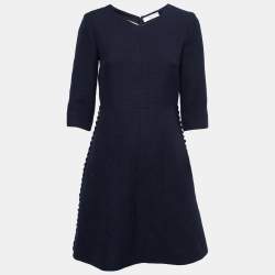 Chloé Navy Blue Wool Flared Dress M