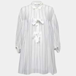 Pre Owned Chloe White & Blue Striped Cotton Tunic M