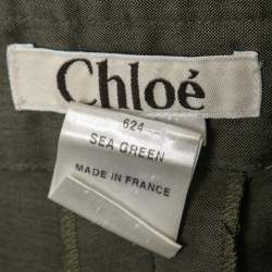 Pre Owned Chloe Olive Green Crepe Pleated Side Buckled Trousers M