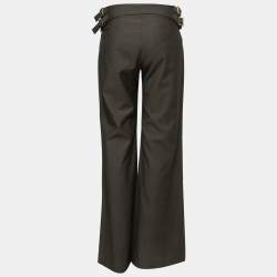 Pre Owned Chloe Olive Green Crepe Pleated Side Buckled Trousers M