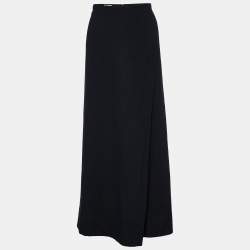 Chloe Black Wool & Cotton Pleated Detail Maxi Skirt M