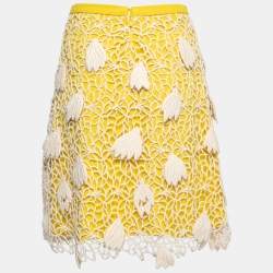 Pre Owned Chloe Yellow Crepe & Lace Overlay Mini Skirt S