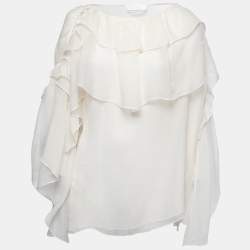 Pre Owned Chloe Light Cream Chiffon Silk Braid Trimmed Blouse S