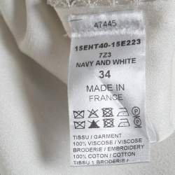 Pre Owned Chloe White & Navy Blue Embroidered Inset Crepe Tunic S