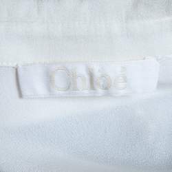 Pre Owned Chloe White & Navy Blue Embroidered Inset Crepe Tunic S