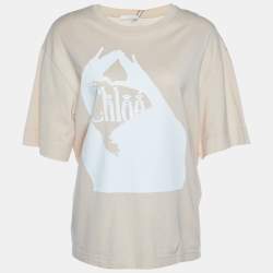 Pre Owned Chloe Light Pink Femininity Logo Printed Cotton Oversized T-Shirt S