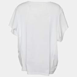 Pre Owned Chloe White Cotton Rib Knit Detail Oversized T-Shirt S
