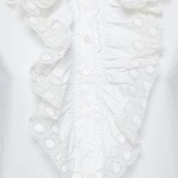 Pre Owned Chloe White Cotton Ruffled Lace Neck Blouse S