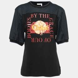 Chloe Black By The Grace Of Our Bodies Print Cotton Crew Neck Top L
