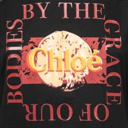 Chloe Black By The Grace Of Our Bodies Print Cotton Crew Neck Top L