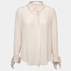 Pre Owned Chloe Cream Silk Fringe Shirt L