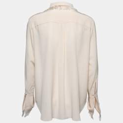 Pre Owned Chloe Cream Silk Fringe Shirt L