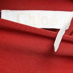 Pre Owned Chloé Red Ochre Crepe Silk High Neck Midi Dress M