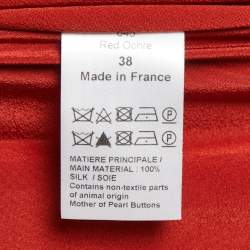 Pre Owned Chloé Red Ochre Crepe Silk High Neck Midi Dress M