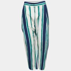 Pre Owned Chloe Multicolor Striped Silk Wide Leg Pants M