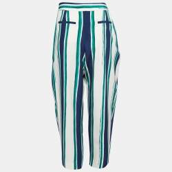 Pre Owned Chloe Multicolor Striped Silk Wide Leg Pants M