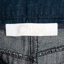 Pre Owned Chloe Blue Denim Drawstring Fringed Shorts M