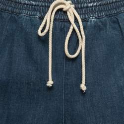 Pre Owned Chloe Blue Denim Drawstring Fringed Shorts M