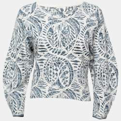 Chloe Blue Patterned Jacquard Knit Long Sleeve Top S