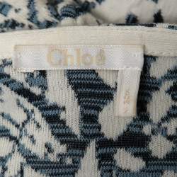 Chloe Blue Patterned Jacquard Knit Long Sleeve Top S