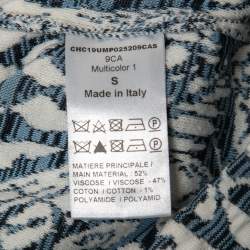 Chloe Blue Patterned Jacquard Knit Long Sleeve Top S