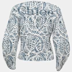 Chloe Blue Patterned Jacquard Knit Long Sleeve Top S