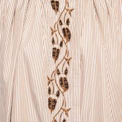 Pre Owned Chloe Beige Striped Cotton Embroidered Blouse M