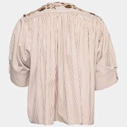 Pre Owned Chloe Beige Striped Cotton Embroidered Blouse M
