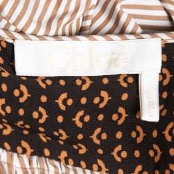 Pre Owned Chloe Beige Striped Cotton Embroidered Blouse M