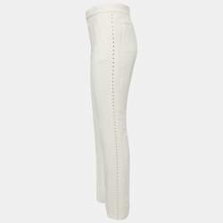 Pre Owned Chloe Cream Crepe Rhinestone Embellished Trousers M