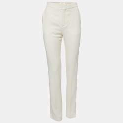 Pre Owned Chloe Cream Crepe Rhinestone Embellished Trousers M
