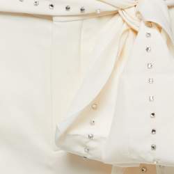 Pre Owned Chloe Cream Crepe Rhinestone Embellished Trousers M