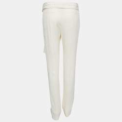 Pre Owned Chloe Cream Crepe Rhinestone Embellished Trousers M