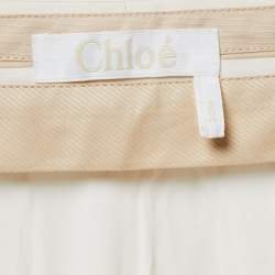 Pre Owned Chloe Cream Crepe Rhinestone Embellished Trousers M