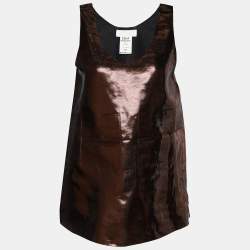 Chloe Metallic Brown Lame Patch Pocket Detail Sleeveless Tank Top M