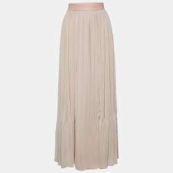 Chloe Pink Silk Chiffon Pleated Midi Skirt S