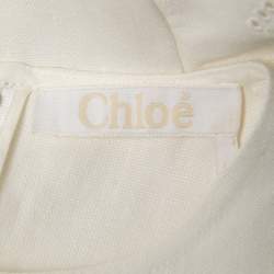 Chloe White Linen Blend Broderie Anglaise Detail Flouncy Scalloped Blouse S