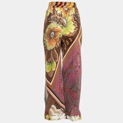 Chloe Brown/Multicolor Printed Silk Wide Leg Pants M