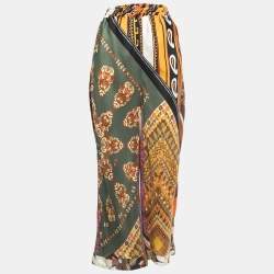 Chloe Brown/Multicolor Printed Silk Wide Leg Pants M