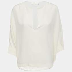 Pre Owned Chloe Cream Silk V-Neck Oversized Blouse M 