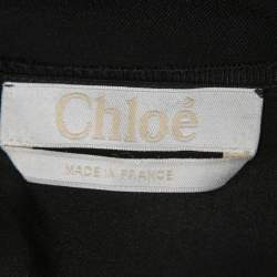 Pre Owned Chloe Black Crepe & Silk Chiffon V-Neck Full Sleeve A-Line Midi Dress M