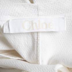 Pre Owned Chloe White Textured Cotton Lace Paneled Long Sleeve Top M