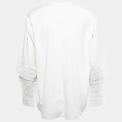 Pre Owned Chloe White Textured Cotton Lace Paneled Long Sleeve Top M