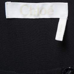 Pre Owned Chloe Navy Black Silk Lace Trimmed Long Sleeve Blouse M