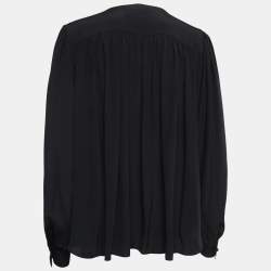 Pre Owned Chloe Navy Black Silk Lace Trimmed Long Sleeve Blouse M